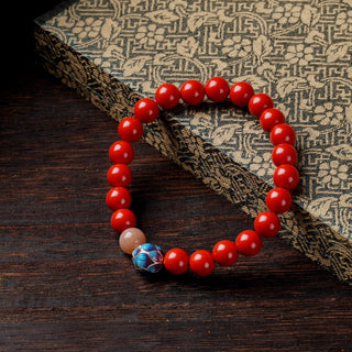 Tibetan Cinnabar Wrist Mala with Lotus Charm