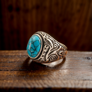 Tibetan Turquoise Ring (Carved)