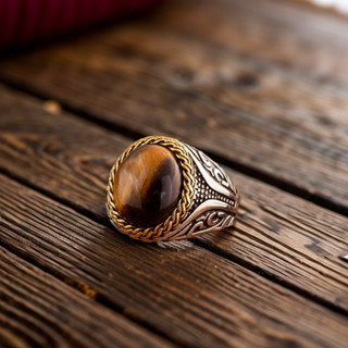 Tibetan Traditional Ring with Tiger Eye Stone