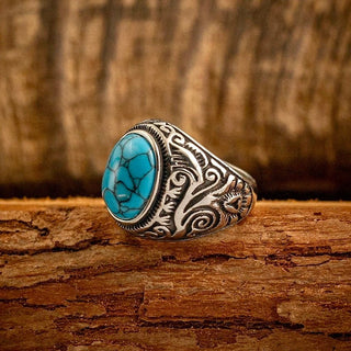 Tibetan Turquoise Ring (Carved)