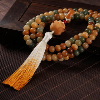 Jade Bodhi Seeds Mala with Lotus Charm