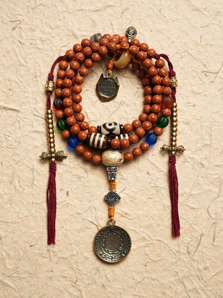 Tibetan Handmade 108 Rudraksha Mala Beads with Traditional Charm