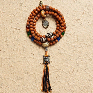 Tibetan Handmade 108 Rudraksha Mala Beads with Traditional Charm