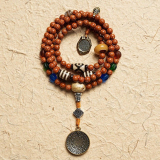 Tibetan Handmade 108 Rudraksha Mala Beads with Traditional Charm