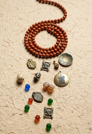 Tibetan Handmade 108 Rudraksha Mala Beads with Traditional Charm