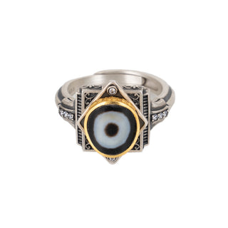 LIMITED: Tibetan Dzi bead ring with Jambhala (wealth god)