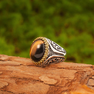 Tibetan Traditional Ring with Tiger Eye Stone