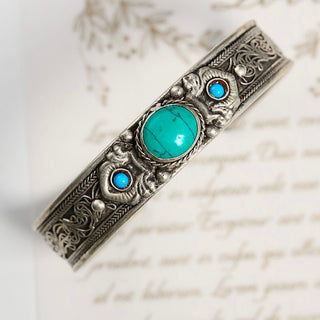 Tibetan Traditional Sliver Bracelet with Turquoise