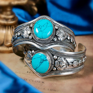 Tibetan Traditional Silver Bracelet with Turquoise Charm