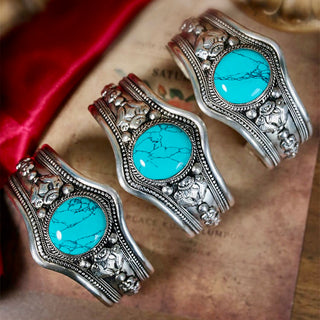 Tibetan Traditional Silver Bracelet with Turquoise Charm