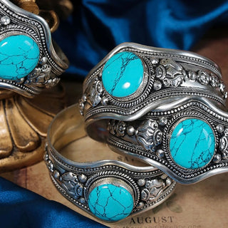 Tibetan Traditional Silver Bracelet with Turquoise Charm